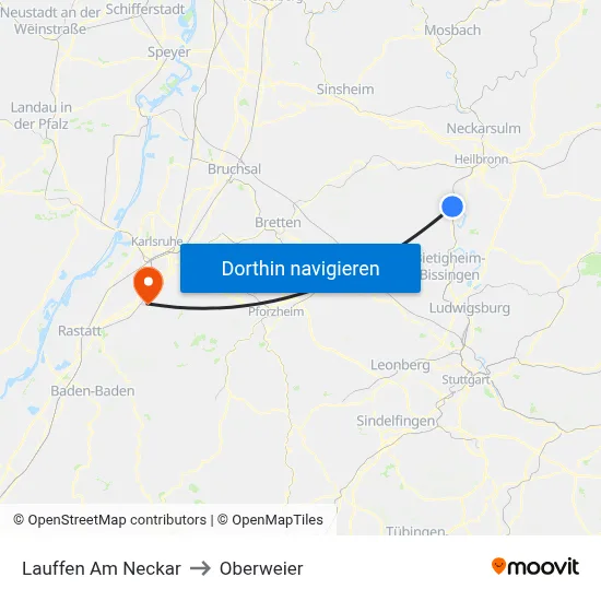 Lauffen Am Neckar to Oberweier map