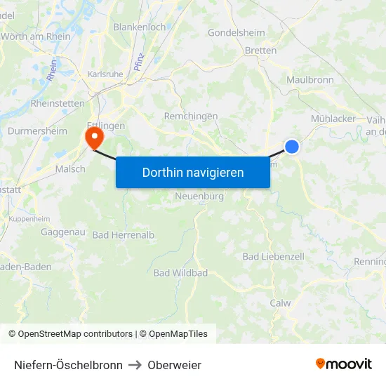 Niefern-Öschelbronn to Oberweier map