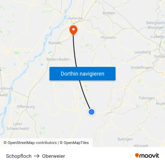 Schopfloch to Oberweier map