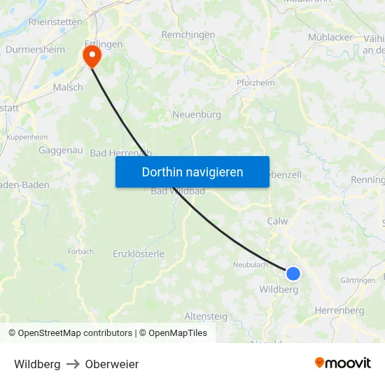 Wildberg to Oberweier map