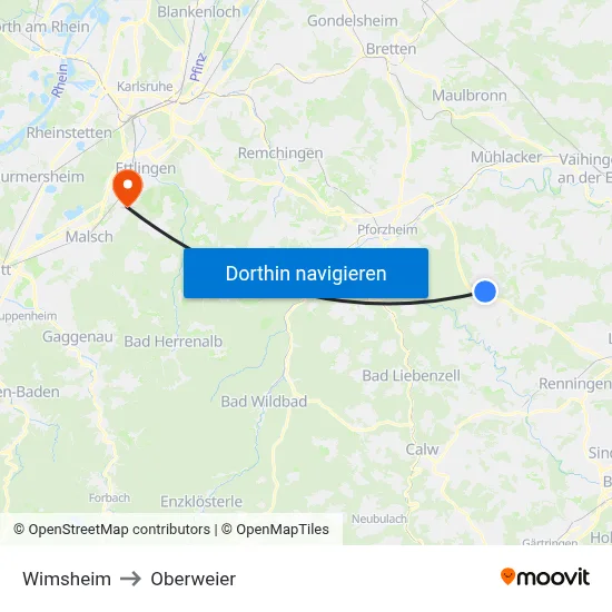 Wimsheim to Oberweier map