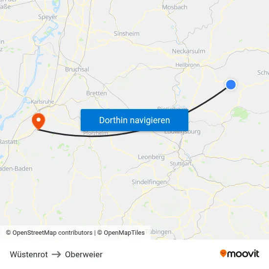 Wüstenrot to Oberweier map