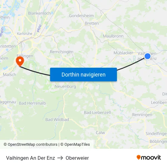 Vaihingen An Der Enz to Oberweier map