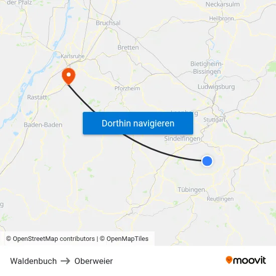 Waldenbuch to Oberweier map