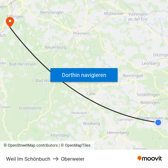 Weil Im Schönbuch to Oberweier map
