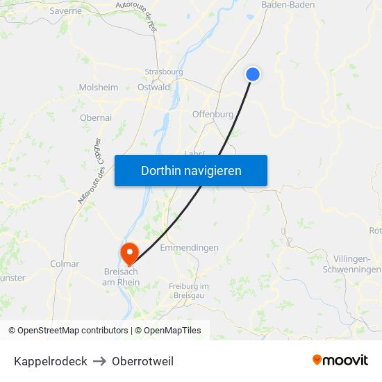 Kappelrodeck to Oberrotweil map