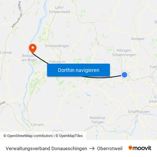 Verwaltungsverband Donaueschingen to Oberrotweil map