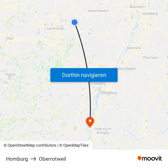 Homburg to Oberrotweil map