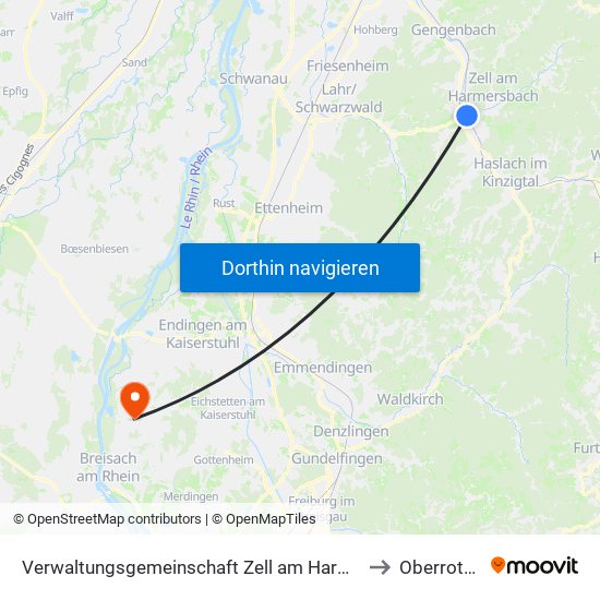 Verwaltungsgemeinschaft Zell am Harmersbach to Oberrotweil map