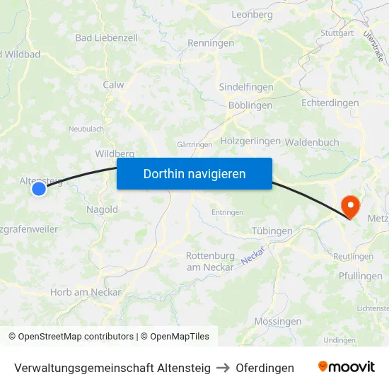 Verwaltungsgemeinschaft Altensteig to Oferdingen map