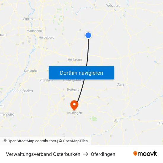 Verwaltungsverband Osterburken to Oferdingen map
