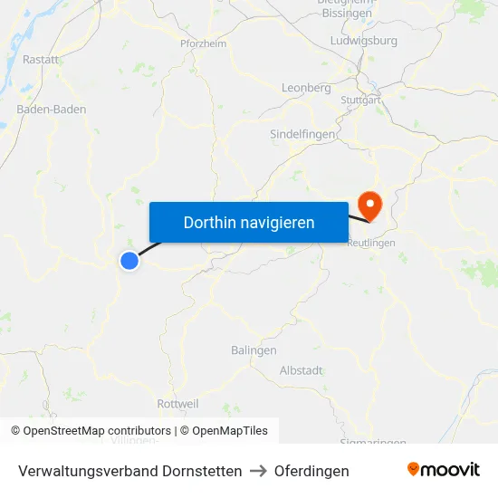 Verwaltungsverband Dornstetten to Oferdingen map