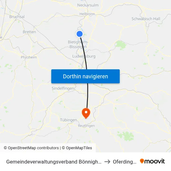 Gemeindeverwaltungsverband Bönnigheim to Oferdingen map