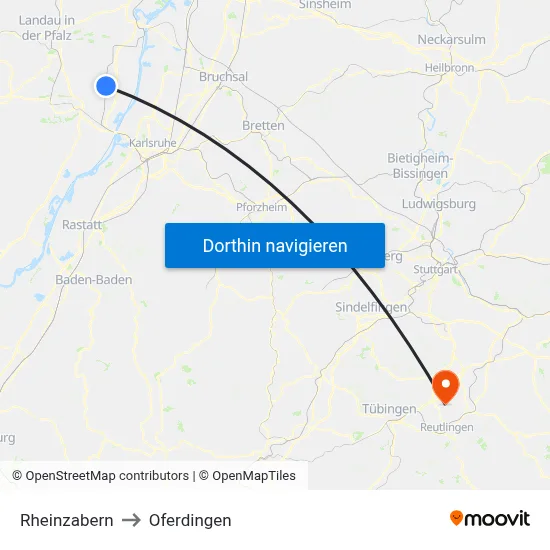 Rheinzabern to Oferdingen map