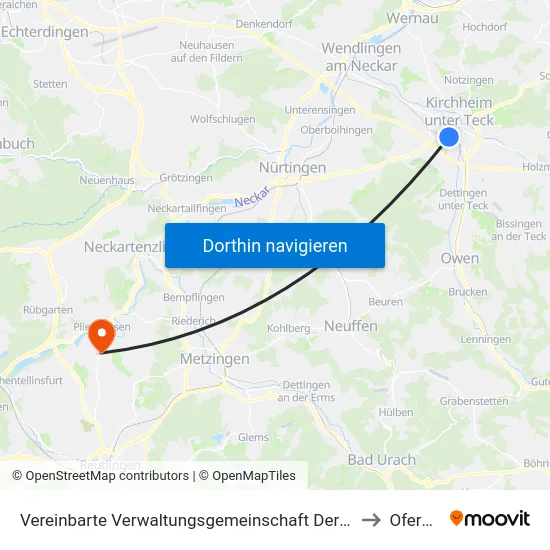 Vereinbarte Verwaltungsgemeinschaft Der Stadt Kirchheim Unter Teck to Oferdingen map
