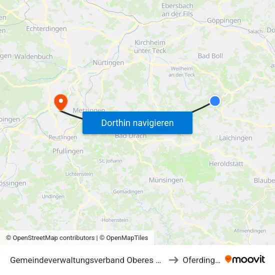 Gemeindeverwaltungsverband Oberes Filstal to Oferdingen map