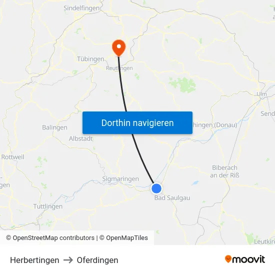 Herbertingen to Oferdingen map