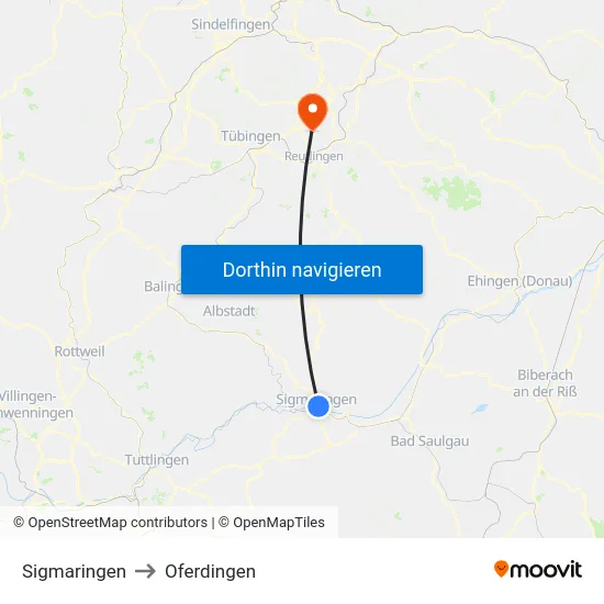 Sigmaringen to Oferdingen map