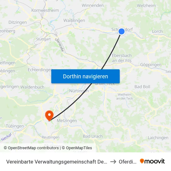 Vereinbarte Verwaltungsgemeinschaft Der Stadt Schorndorf to Oferdingen map