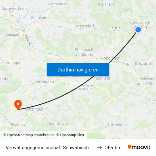 Verwaltungsgemeinschaft Schwäbisch Gmünd to Oferdingen map