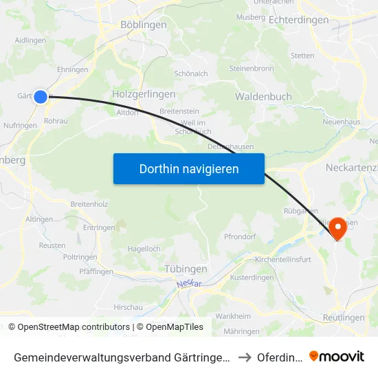 Gemeindeverwaltungsverband Gärtringen/Ehningen to Oferdingen map