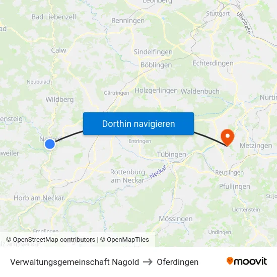 Verwaltungsgemeinschaft Nagold to Oferdingen map