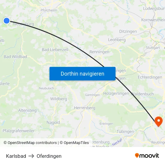 Karlsbad to Oferdingen map