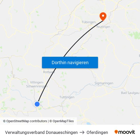 Verwaltungsverband Donaueschingen to Oferdingen map