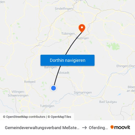 Gemeindeverwaltungsverband Meßstetten to Oferdingen map