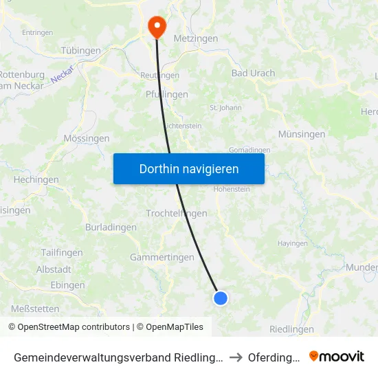 Gemeindeverwaltungsverband Riedlingen to Oferdingen map