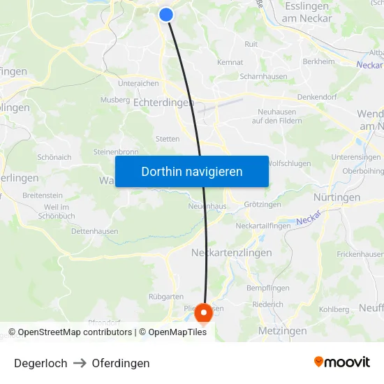Degerloch to Oferdingen map