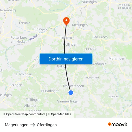 Mägerkingen to Oferdingen map