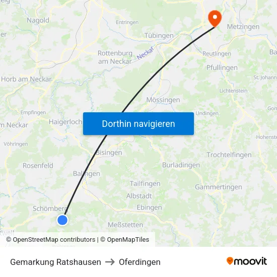 Gemarkung Ratshausen to Oferdingen map
