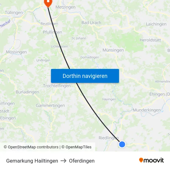 Gemarkung Hailtingen to Oferdingen map