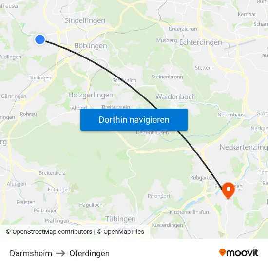 Darmsheim to Oferdingen map