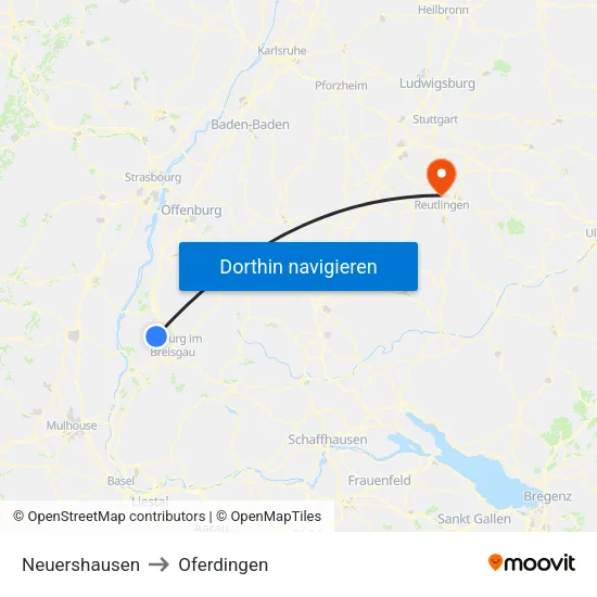 Neuershausen to Oferdingen map