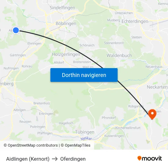 Aidlingen (Kernort) to Oferdingen map