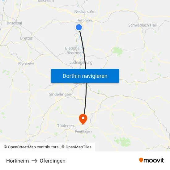 Horkheim to Oferdingen map
