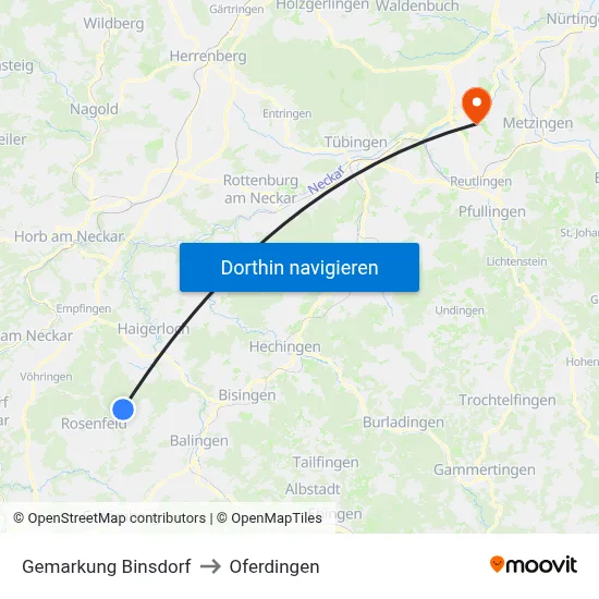 Gemarkung Binsdorf to Oferdingen map