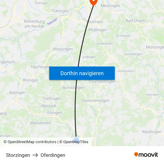 Storzingen to Oferdingen map