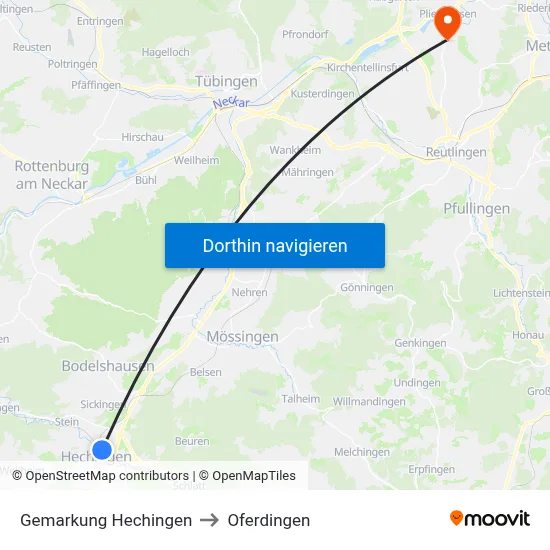 Gemarkung Hechingen to Oferdingen map