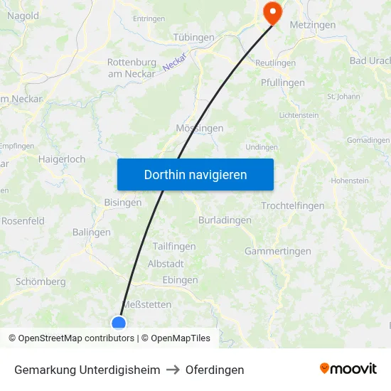 Gemarkung Unterdigisheim to Oferdingen map