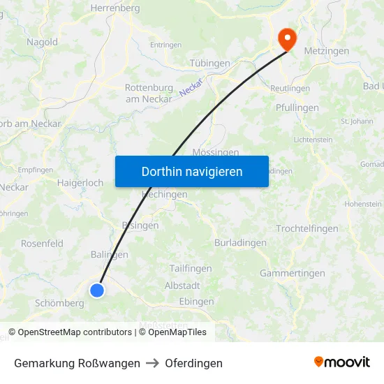 Gemarkung Roßwangen to Oferdingen map