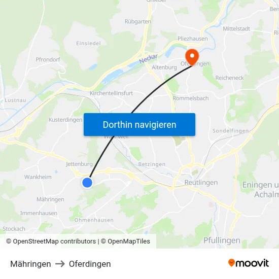 Mähringen to Oferdingen map