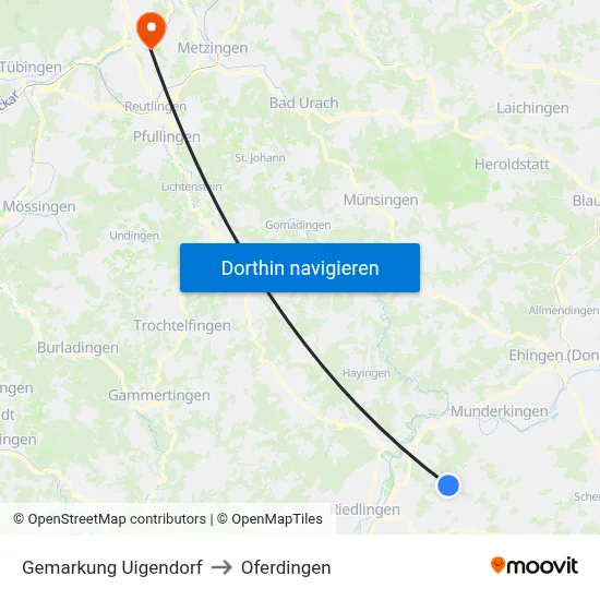 Gemarkung Uigendorf to Oferdingen map