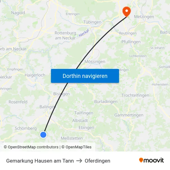 Gemarkung Hausen am Tann to Oferdingen map