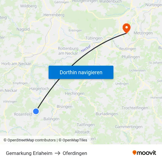 Gemarkung Erlaheim to Oferdingen map