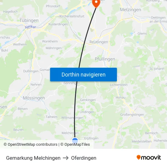 Gemarkung Melchingen to Oferdingen map