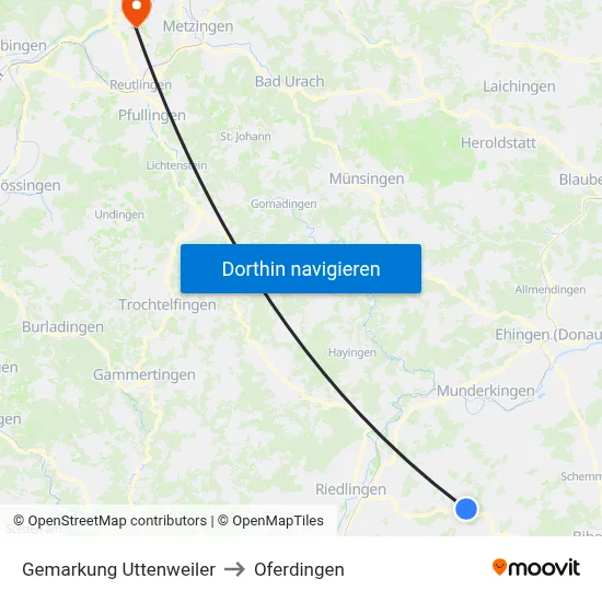 Gemarkung Uttenweiler to Oferdingen map