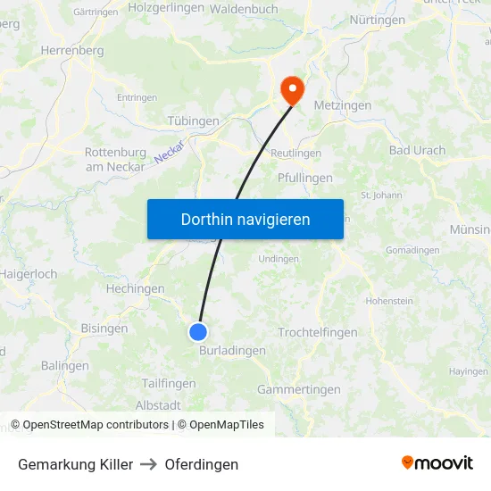 Gemarkung Killer to Oferdingen map